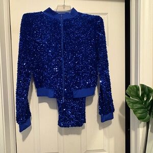 Sparkling Royal Blue Women's Sequin  2pc Jacket & Pant set
